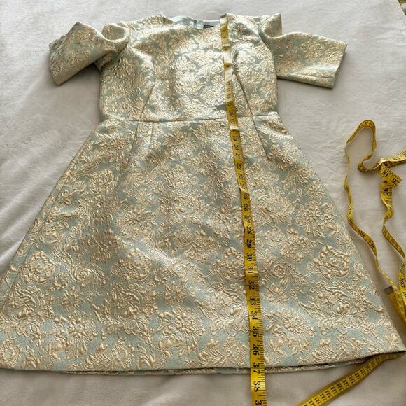 NWT Dolce & Gabbana Brocade Short-Sleeve Mini Dress in Mint Green Gold 46 US 10 - Picture 11 of 12